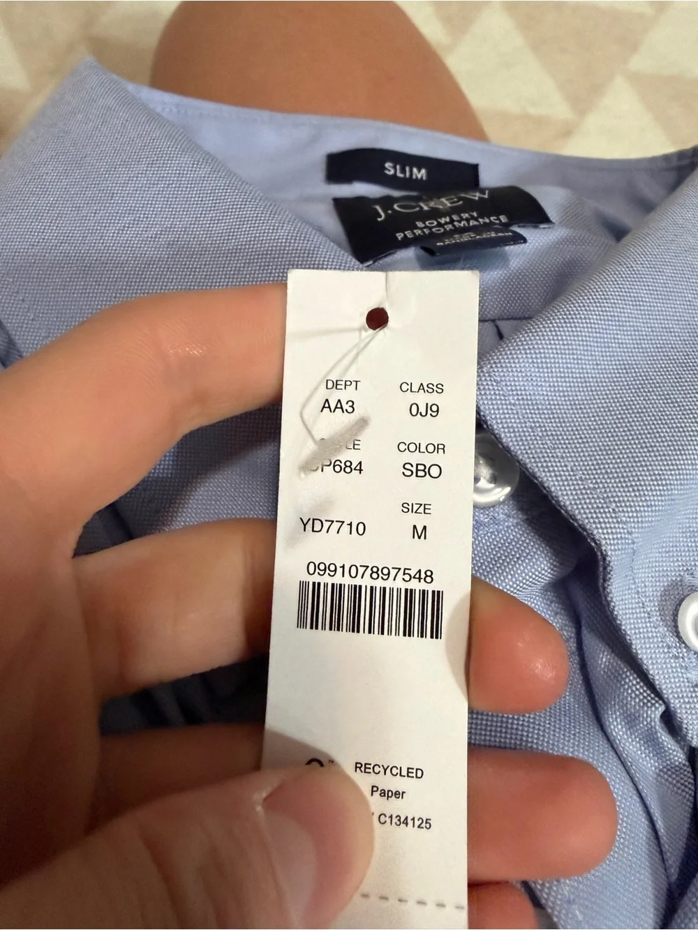 J crew soft blue Slim Bowery performance stretch oxford shirt button-down collar